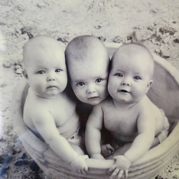 Anne Geddes black white print of triplet babies matted nursery decor - Picture 2 of 5